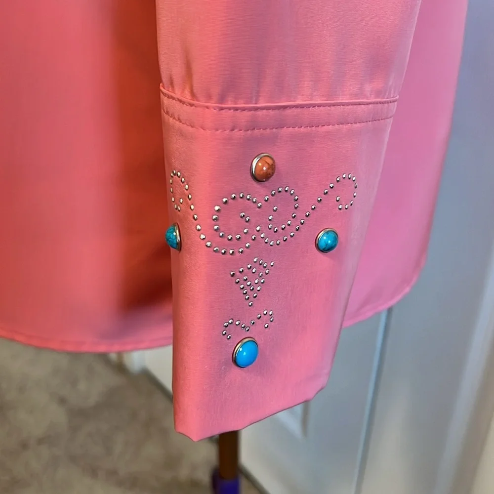 Maggie Sweet 3 Piece Coral Vintage Pantsuit Tunic Top with Jacket Size Medium